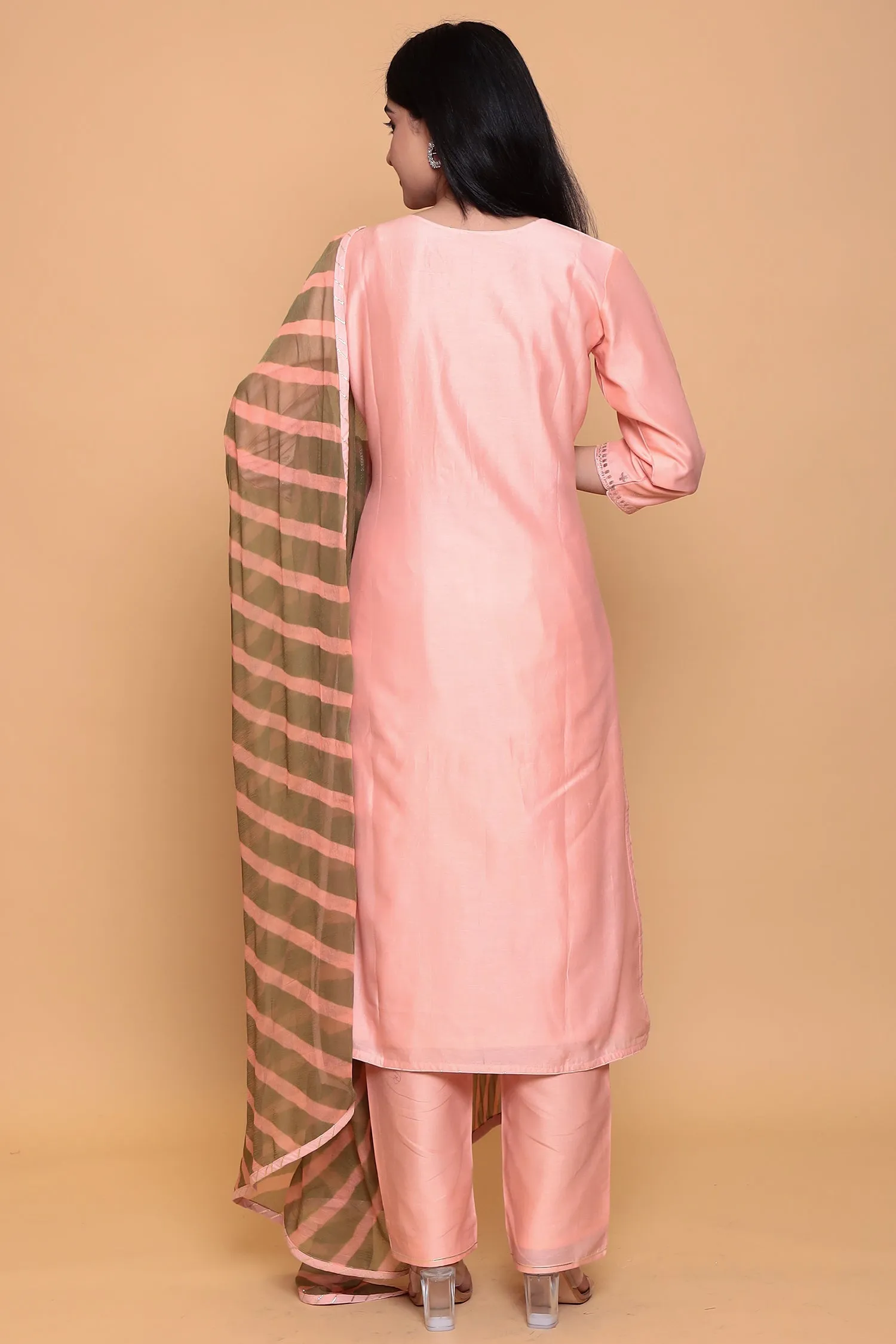 Cotton silk Suit with Pittan work.