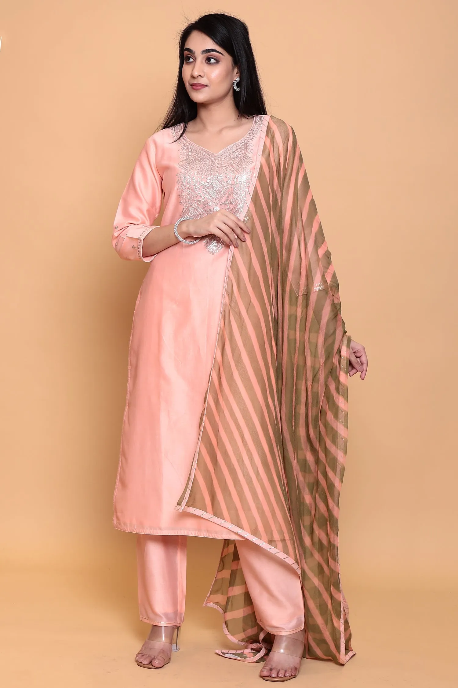 Cotton silk Suit with Pittan work.