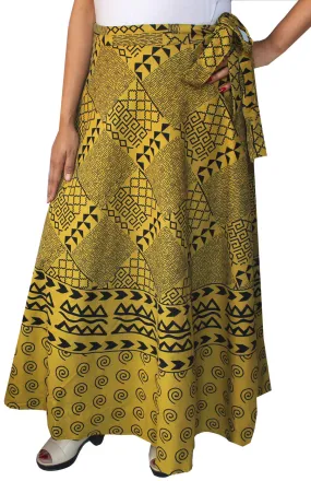 Cotton Wrap Around Long  Printed Skirt Womens India Clothing (Dark Yellow)