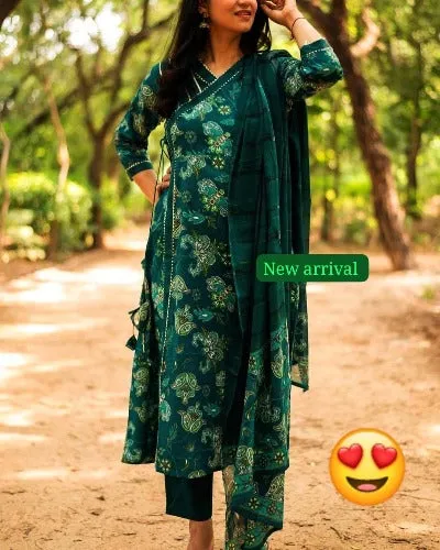 Dark Green Angharakha Style Cotton Salwar Suit Set