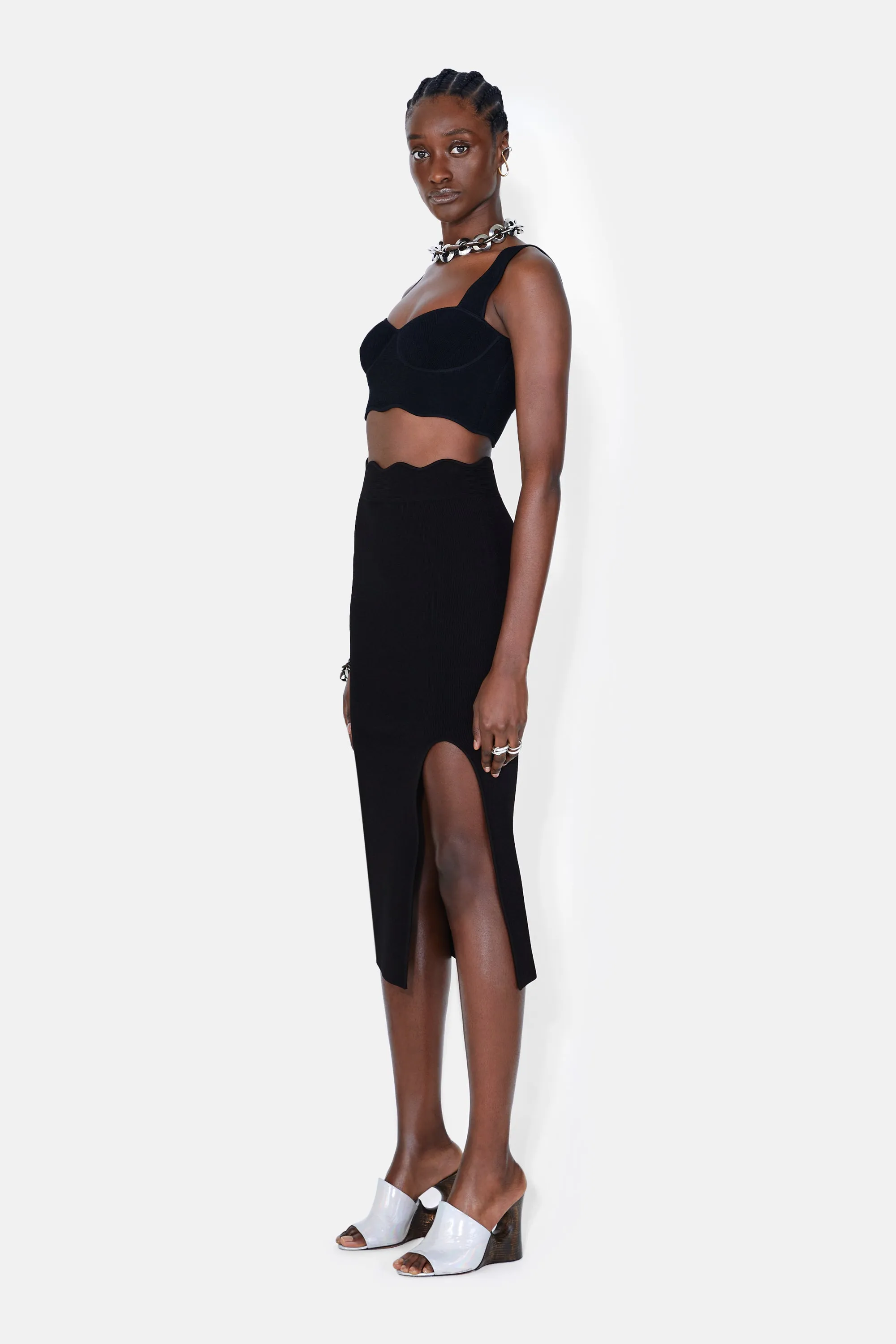 Delia Scalloped Skirt - Black