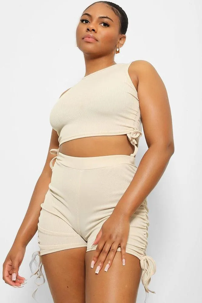 Drawstring Sides Crop Top And Shorts Set