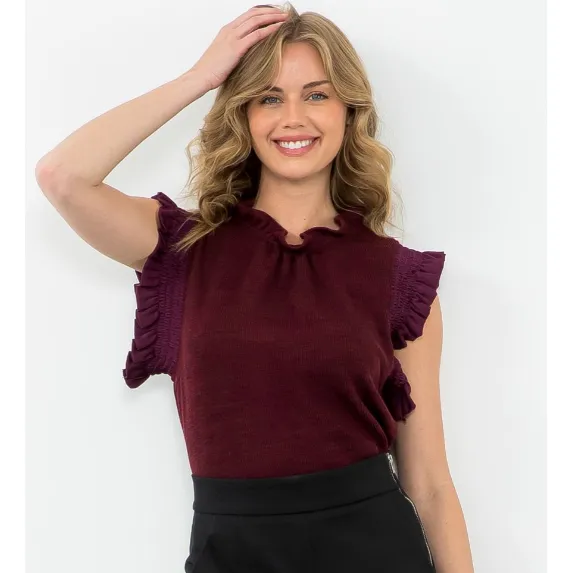 Erin Ruffle Sleeve Rib Knit THML Top-SALE