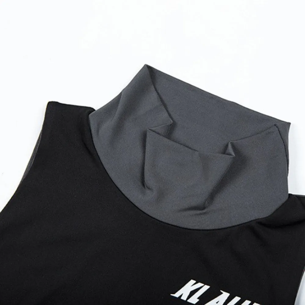 Fitness Turtleneck Patchwork Letter Printe Tank Top