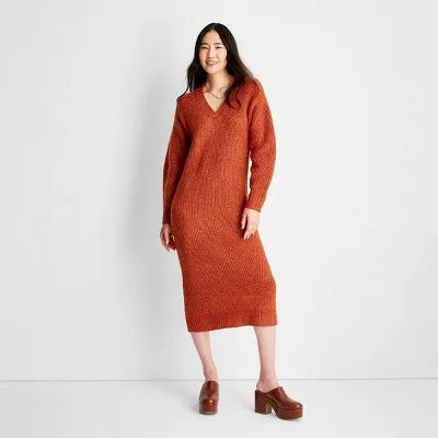 Future Collective with Reese Women's Long Sleeve Midi Sweater Dress Chunky Knit