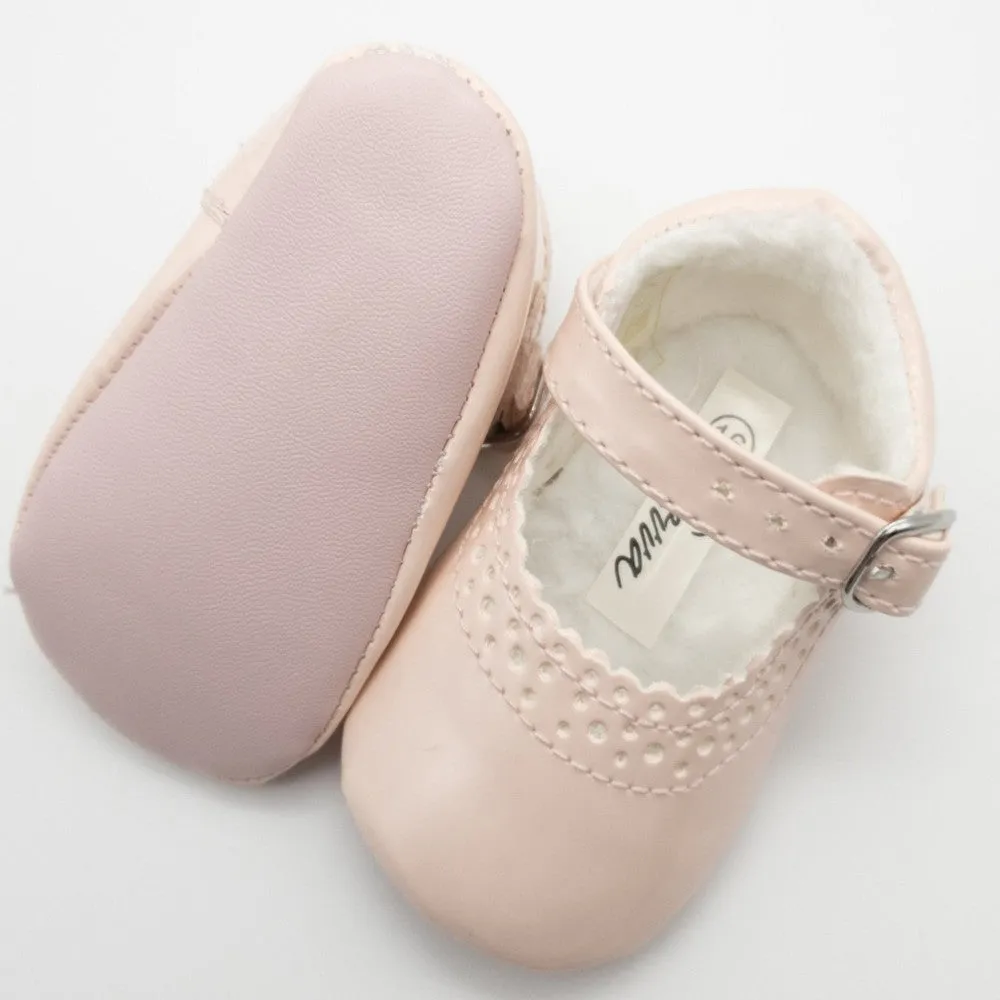 Girls Pink Pram Shoes with Buckle