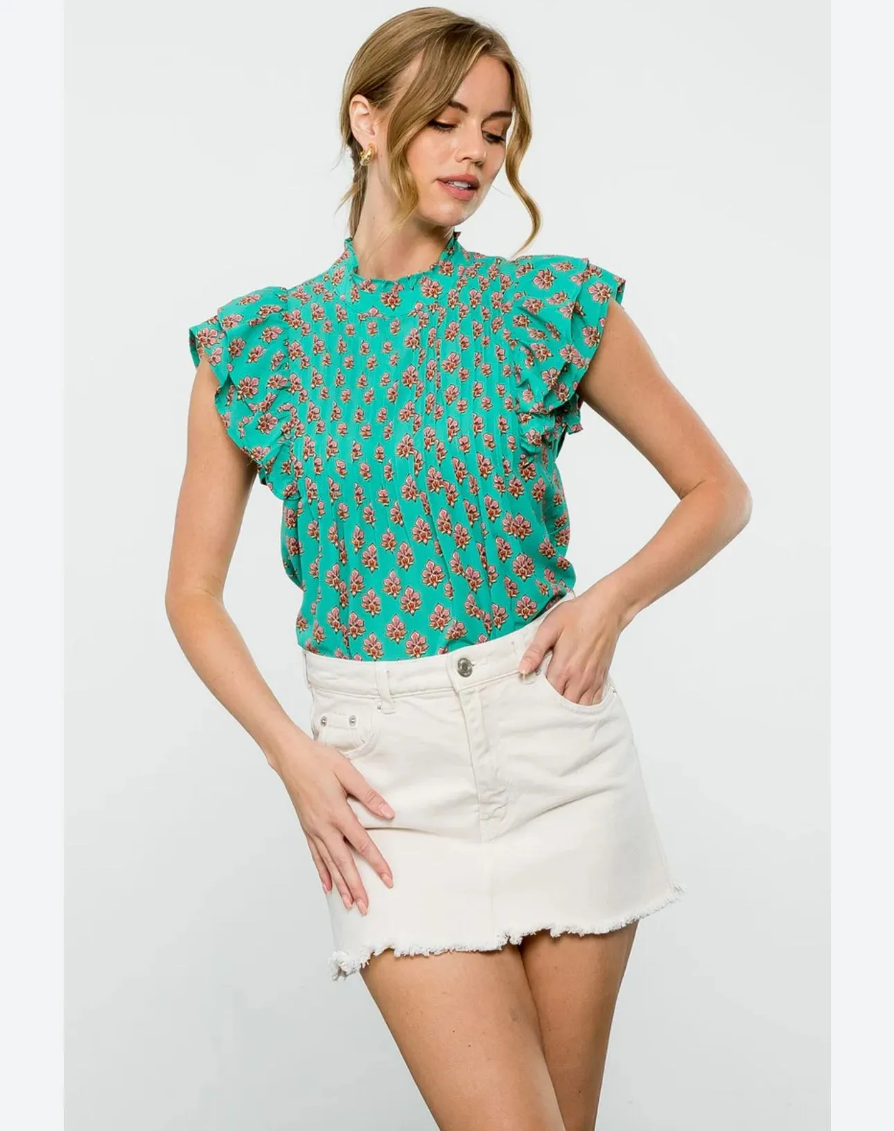 Kaila Flutter Sleeve Print THML Top-SALE