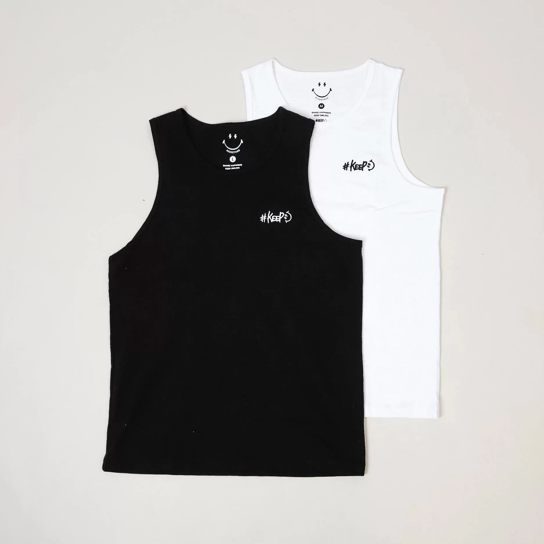 Kickstage #KEEP Lightning Smile Embroidery Cotton Tank Top [KS116]