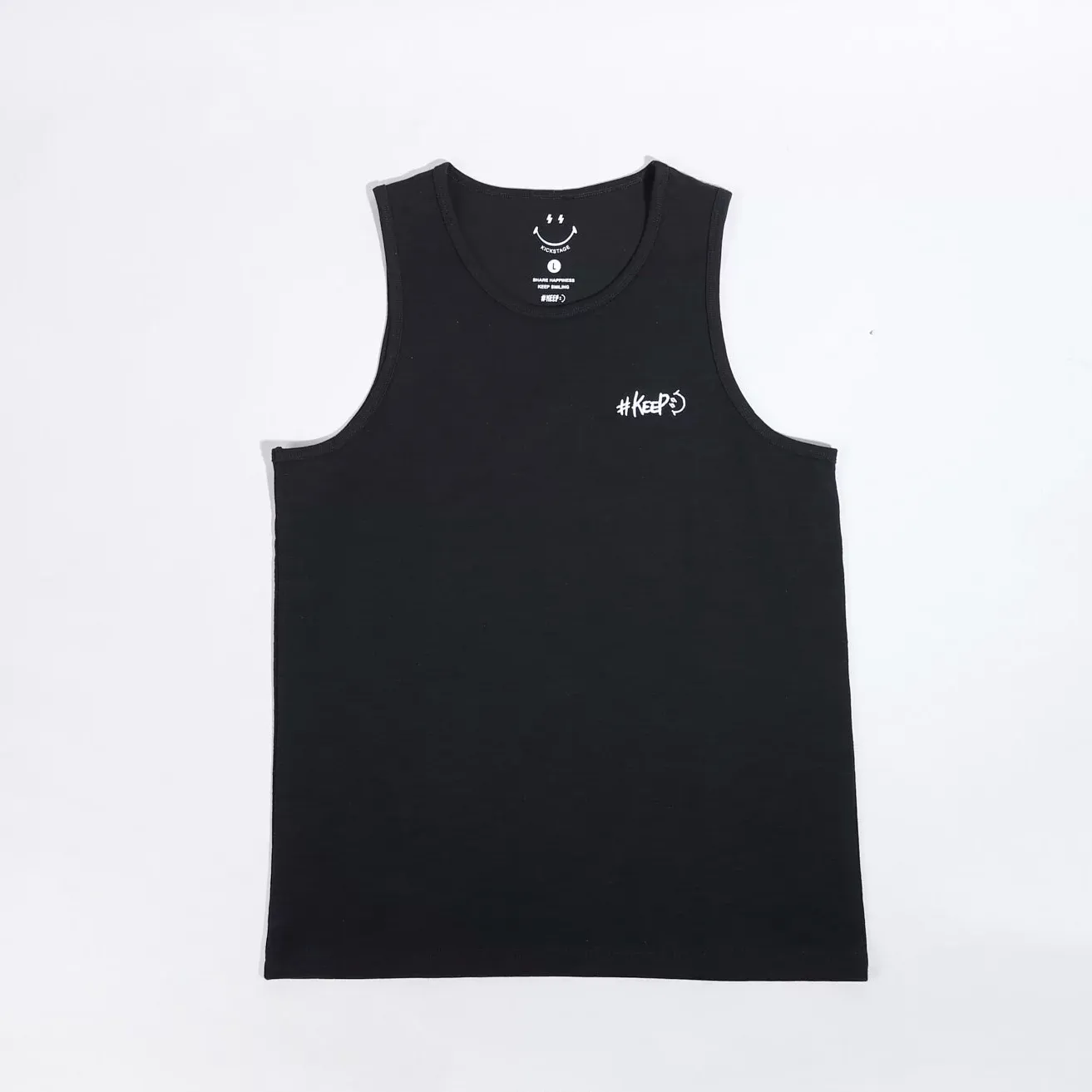 Kickstage #KEEP Lightning Smile Embroidery Cotton Tank Top [KS116]