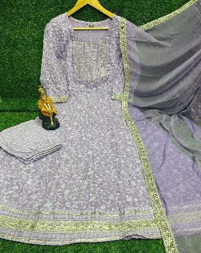 Lavender Cotton Embroidered Salwar Suit Set all