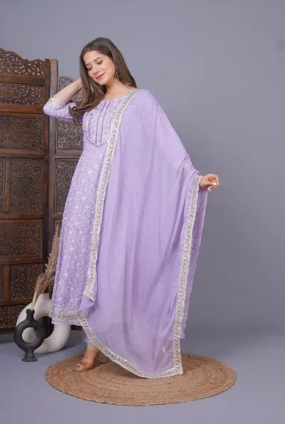 Lavender Cotton Embroidered Salwar Suit Set all