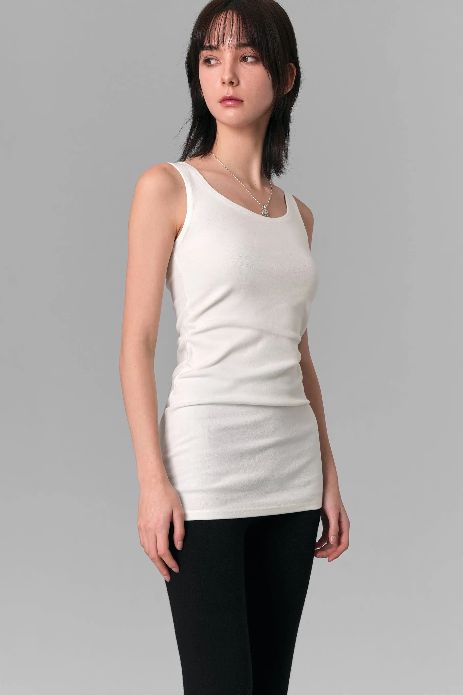 Long Scoop Neck Tank Top, Ivory