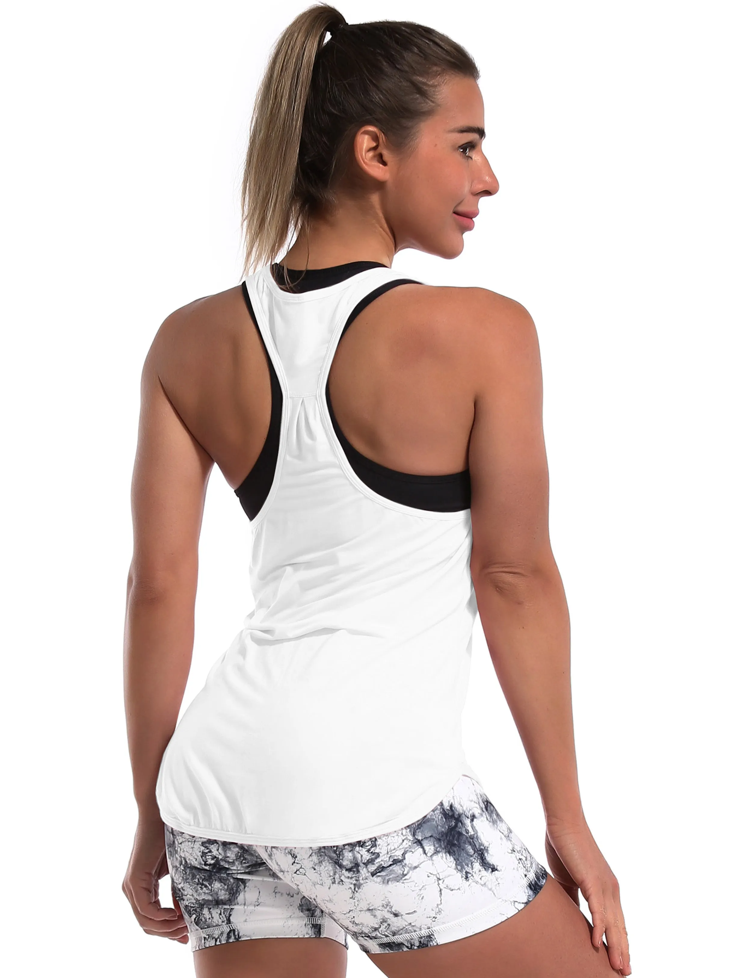 Loose Fit Racerback Tank Top white_yogastudio