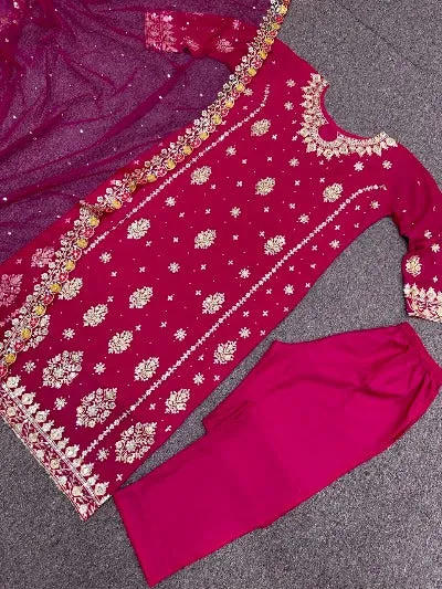 Magenta Pink Georgette Heavy Sequence Work Wedding Wear Suit Set