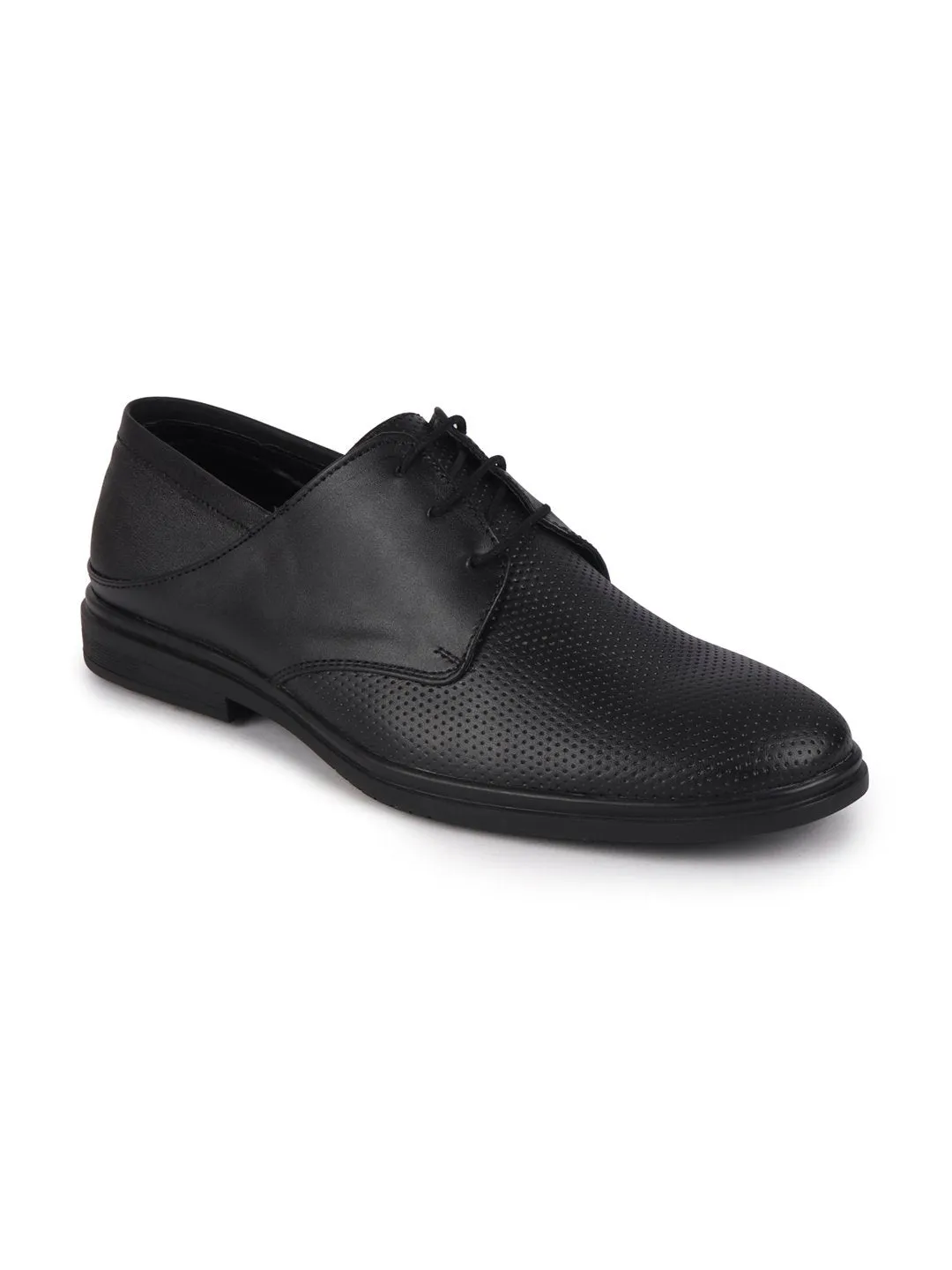 Men Black Formal Leather Lace-Up Derby Shoes