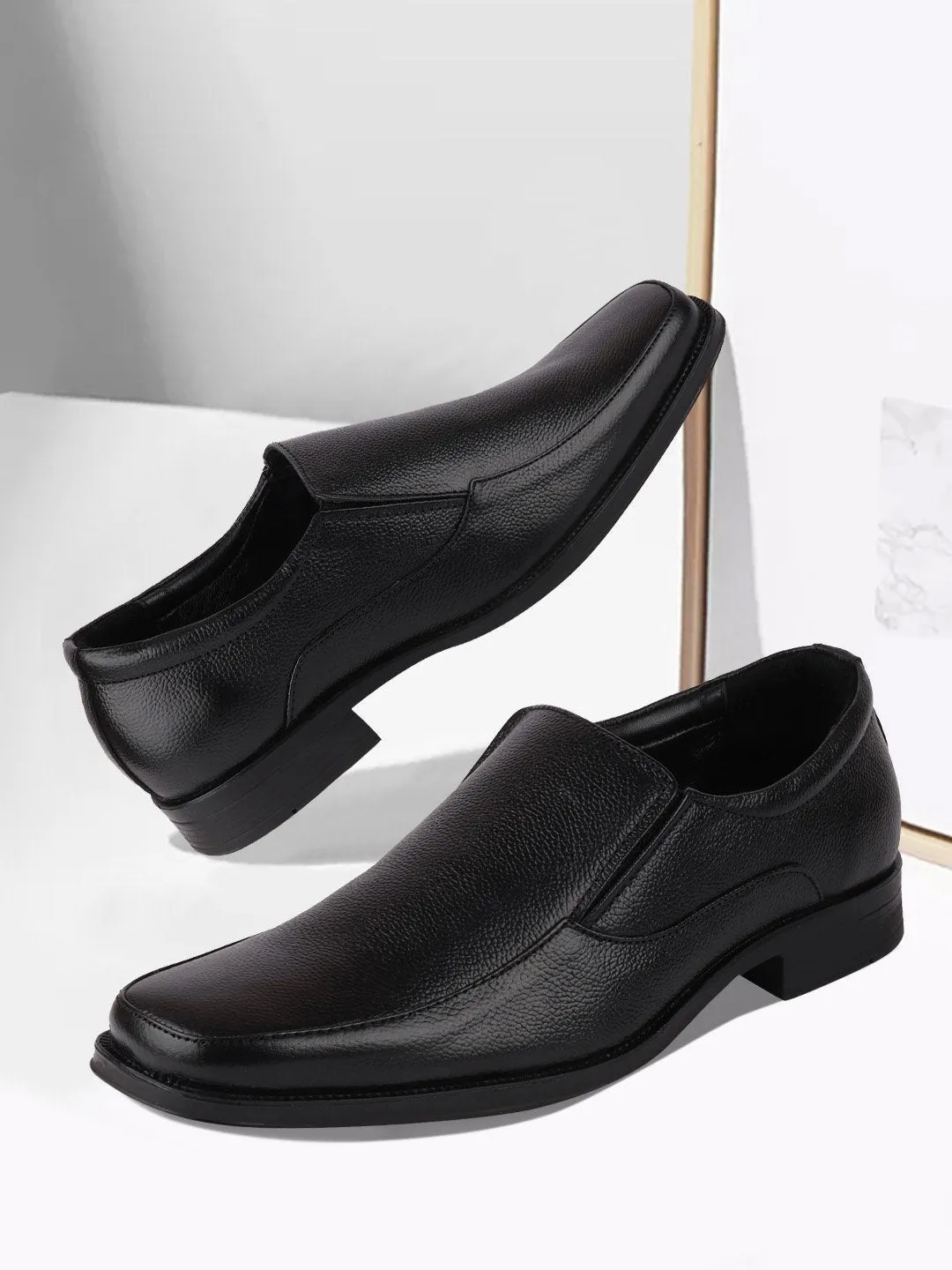 Men Black Plus Size Genuine Leather Formal Slip On Shoes