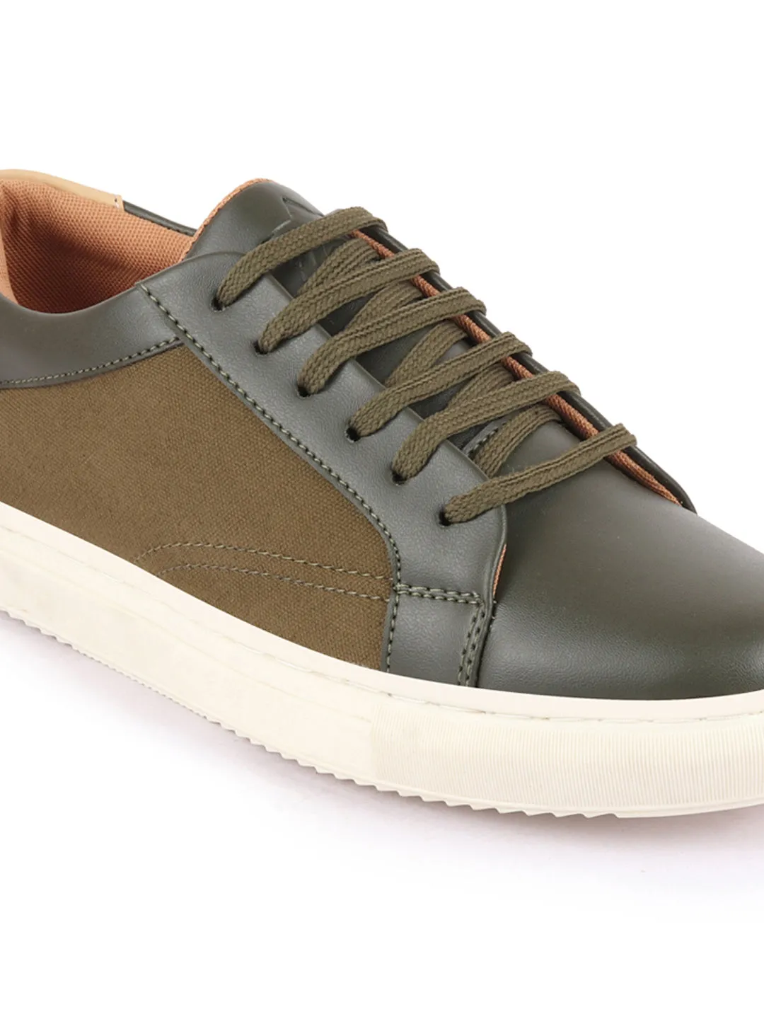 Men Olive Green Outdoor Classic Lace Up Sneakers Shoes