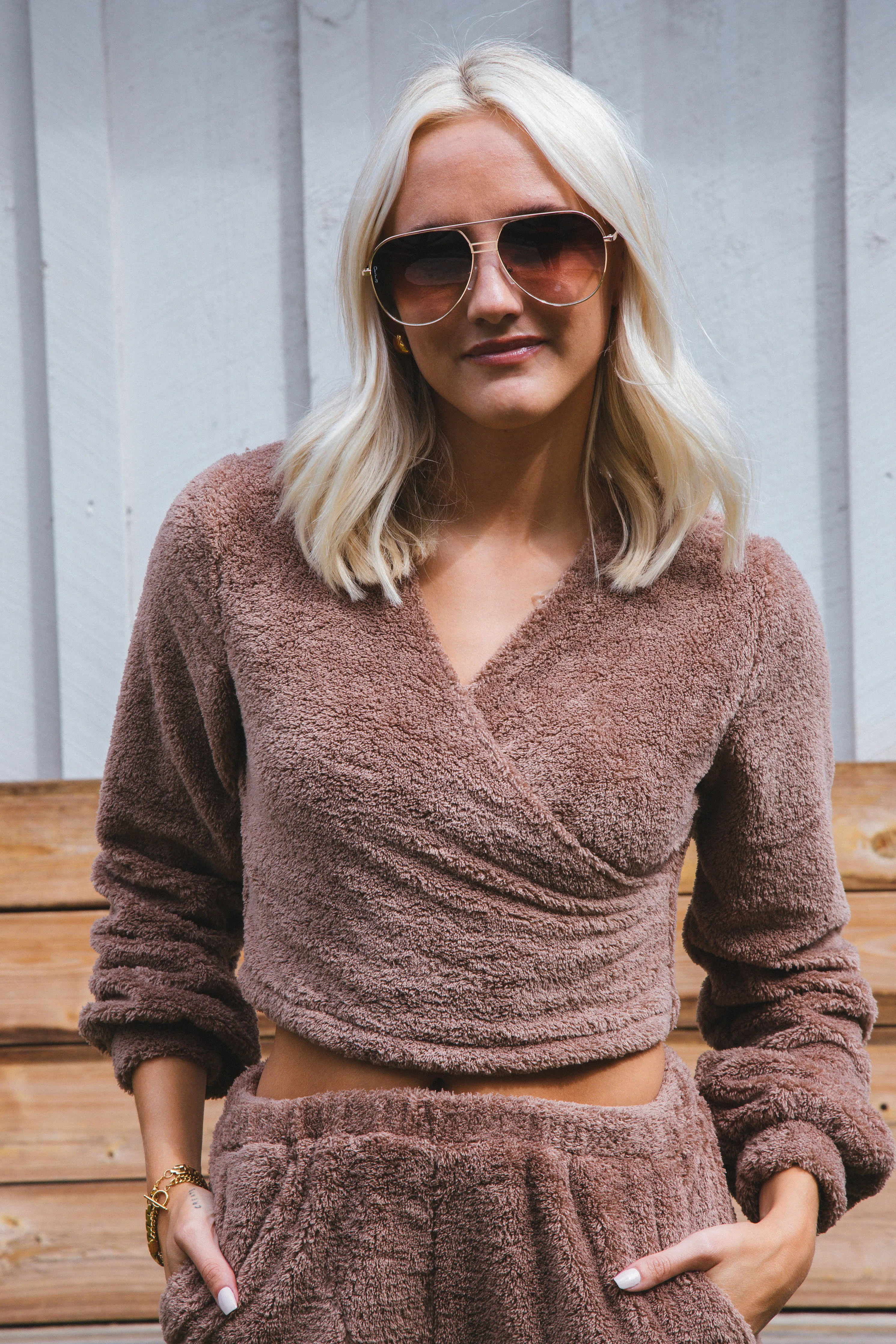 Mind You Surplice Top, Mocha | Sadie & Sage