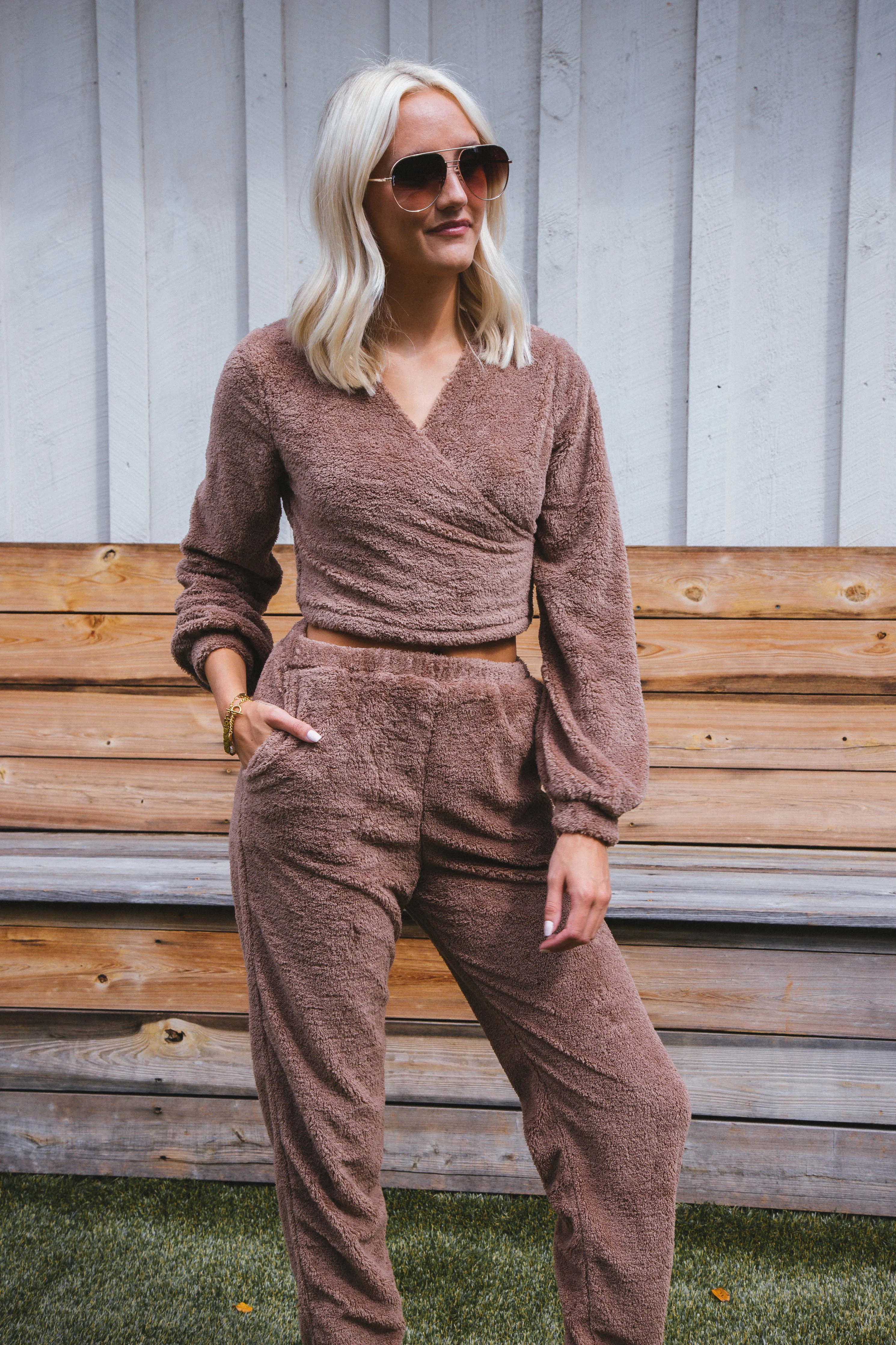 Mind You Surplice Top, Mocha | Sadie & Sage