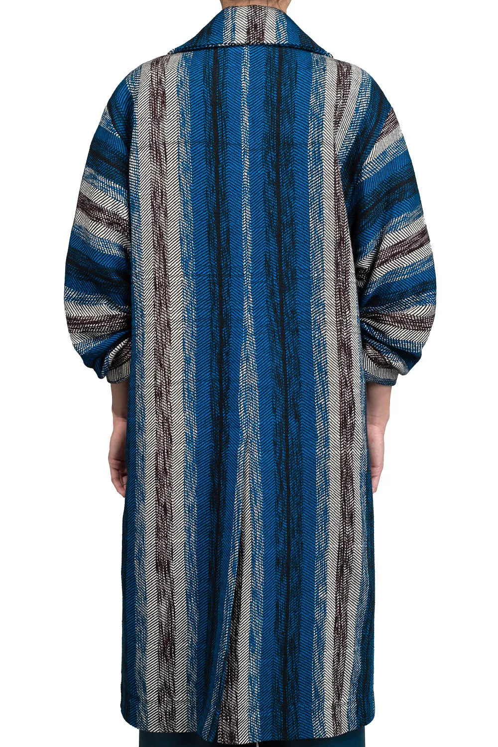 MOON STRIPES LONG COAT in BLACK/BLUE/IVORY/PLUM