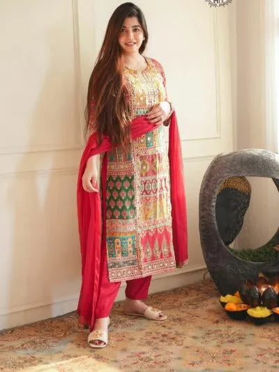 Multicolour Beautiful Printed Muslin Salwar Suit Set