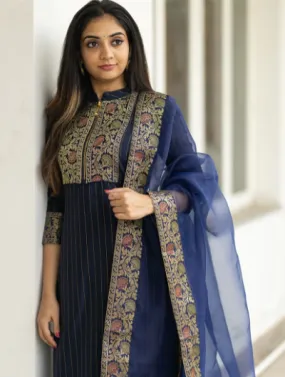 Navy Blue Ethnic Salwar Suit Dupatta (Set of 3)