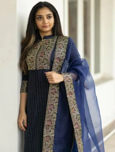 Navy Blue Ethnic Salwar Suit Dupatta (Set of 3)