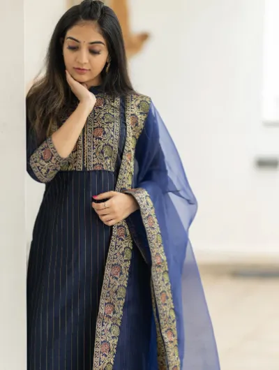 Navy Blue Ethnic Salwar Suit Dupatta (Set of 3)