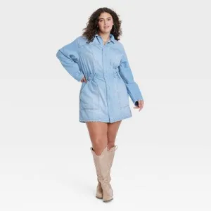 New - Women's Long Sleeve Denim Shirtdress - Universal Thread Light Wash 28