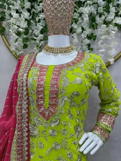 Parrot Green Georgette Sequence Work Sharara Suit Set