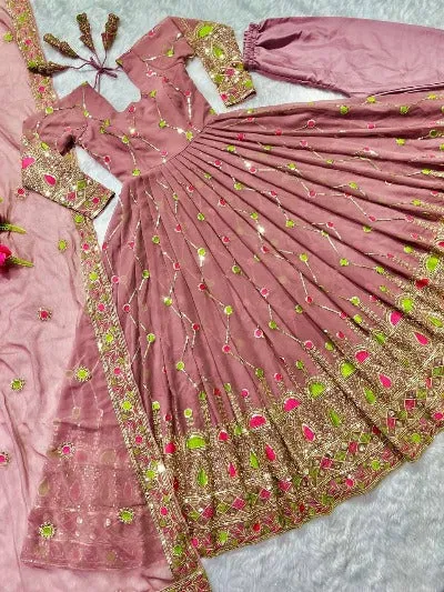 Pastel Pink Georgette Designer Anarkali Suit Set