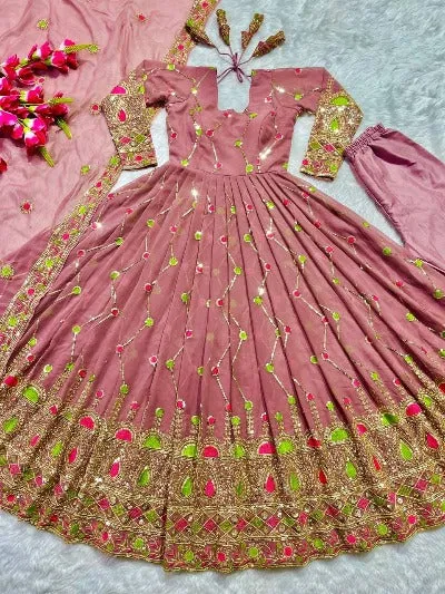 Pastel Pink Georgette Designer Anarkali Suit Set