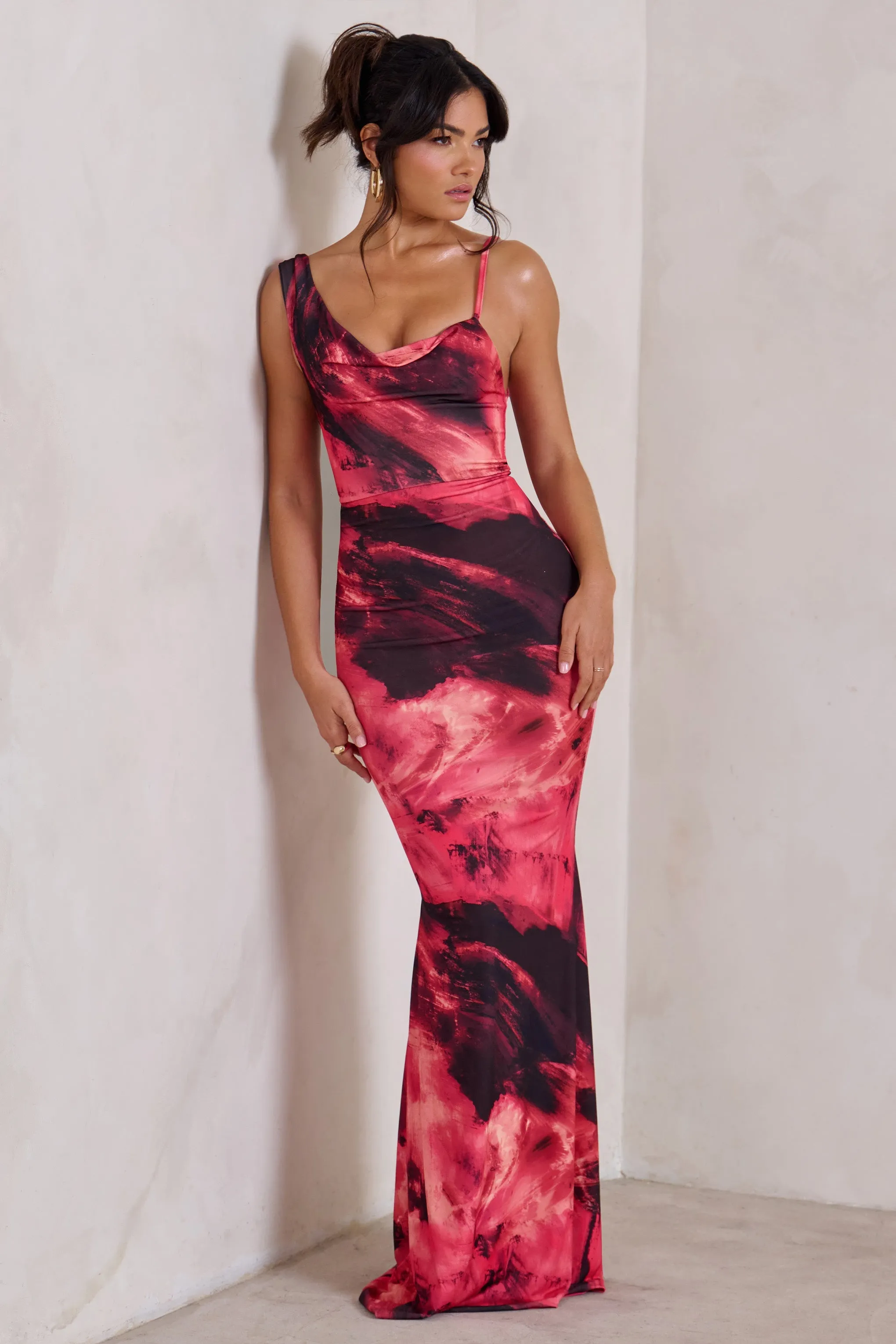 Phantasy | Pink Print Cowl Neck Maxi Dress