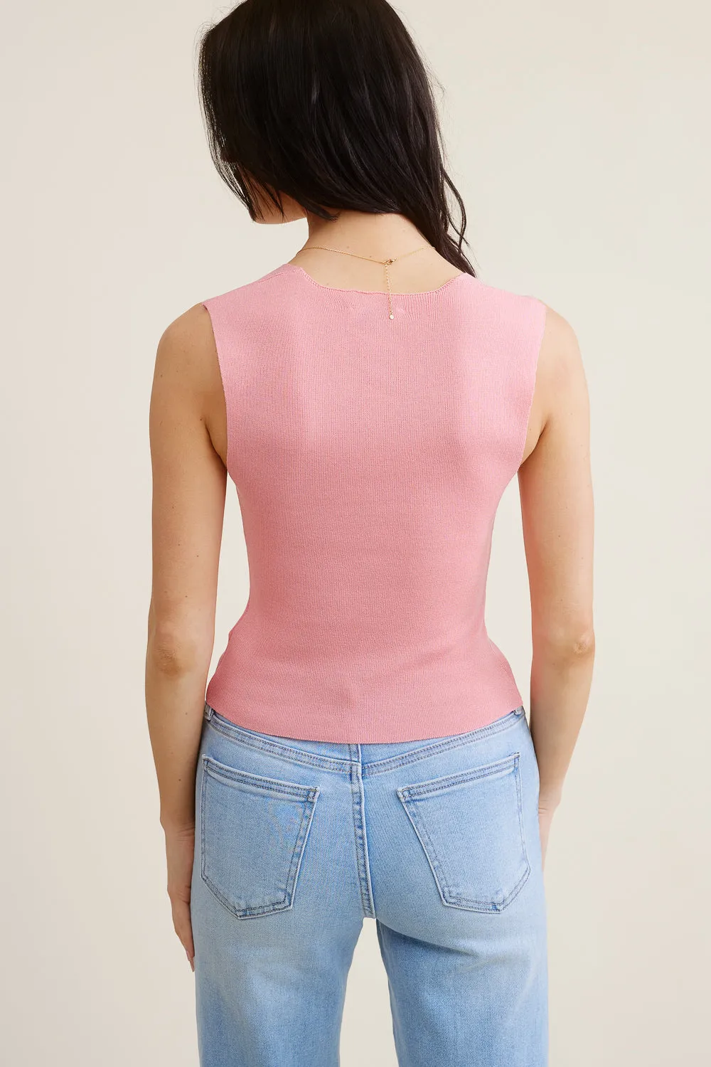 Pink Square Neck Tank Top