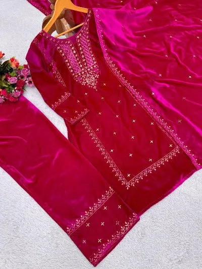 Pink Velvet Thread & Sequence Work Salwar Suit Set