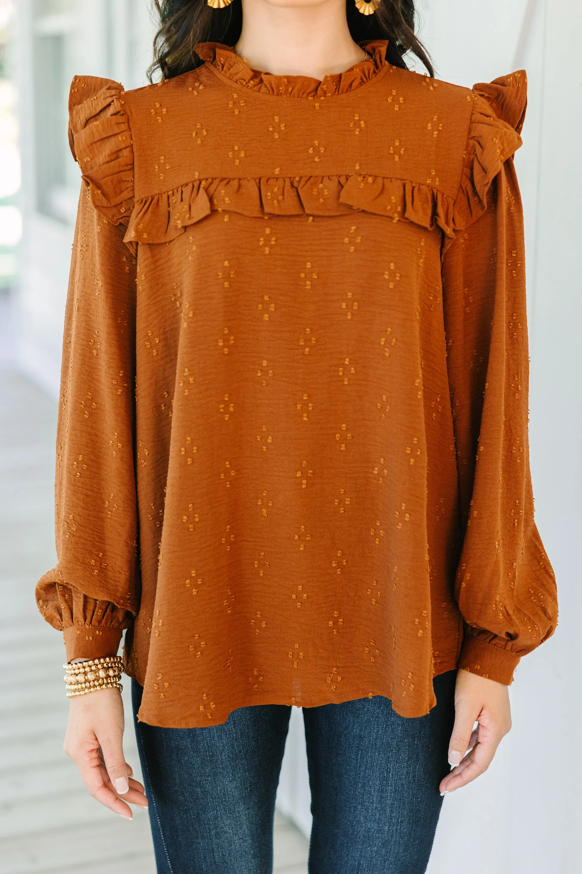 Romantic History Brown Ruffled Blouse