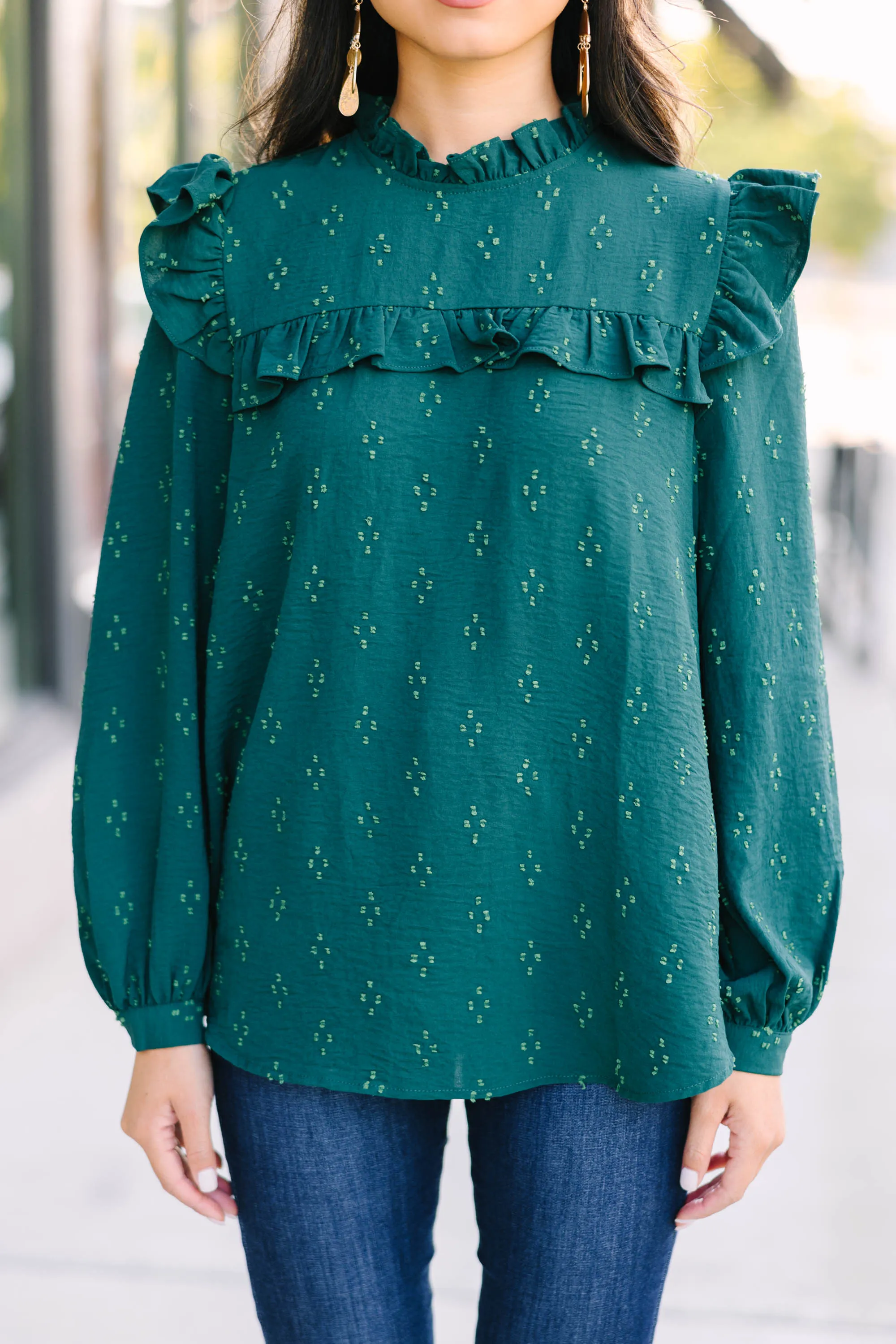 Romantic History Emerald Green Ruffled Blouse