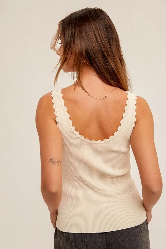 Scallop Edge Sweater Tank Top - Cream