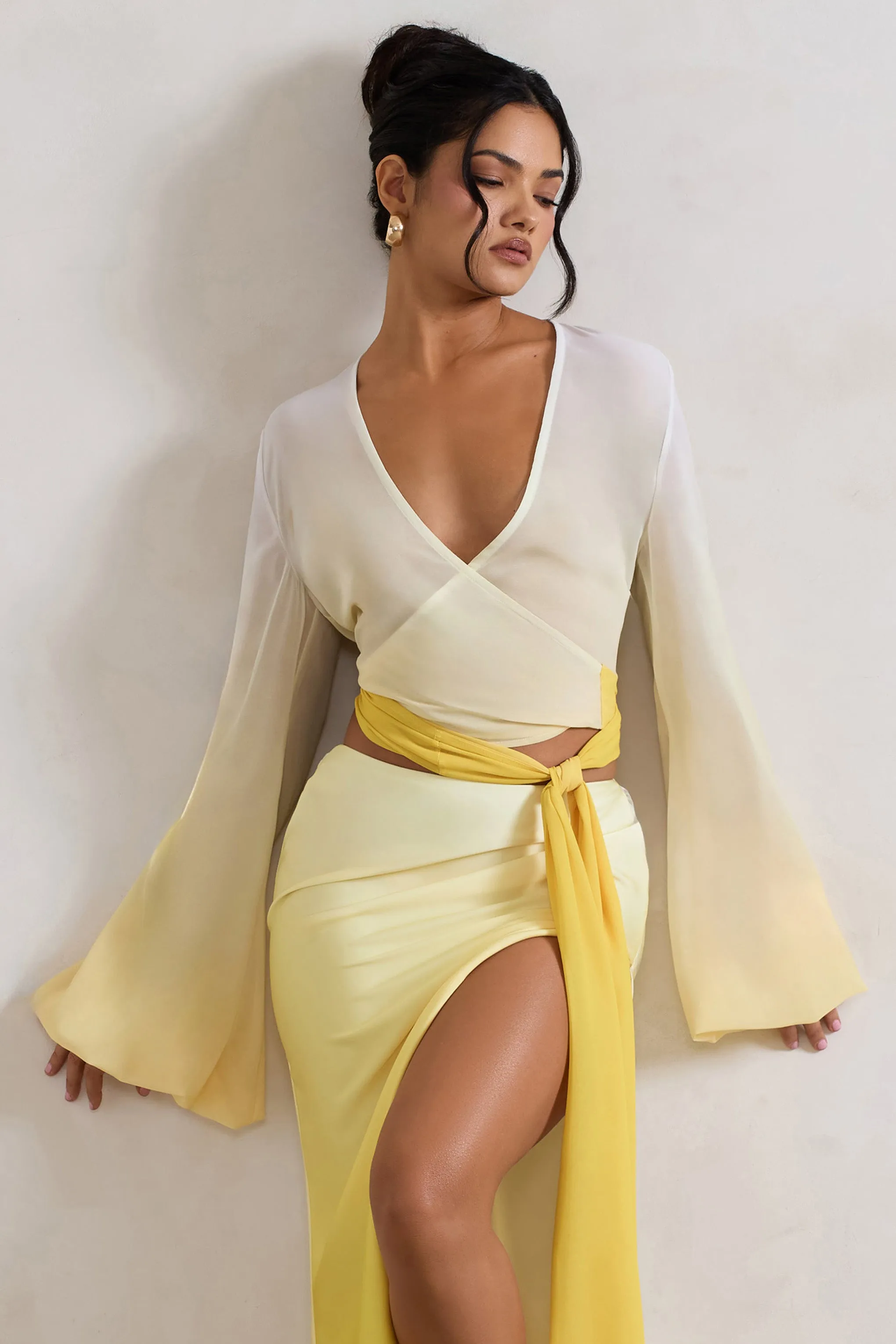 Sun Seeker | Yellow Ombre Flared-Sleeve Wrap Top