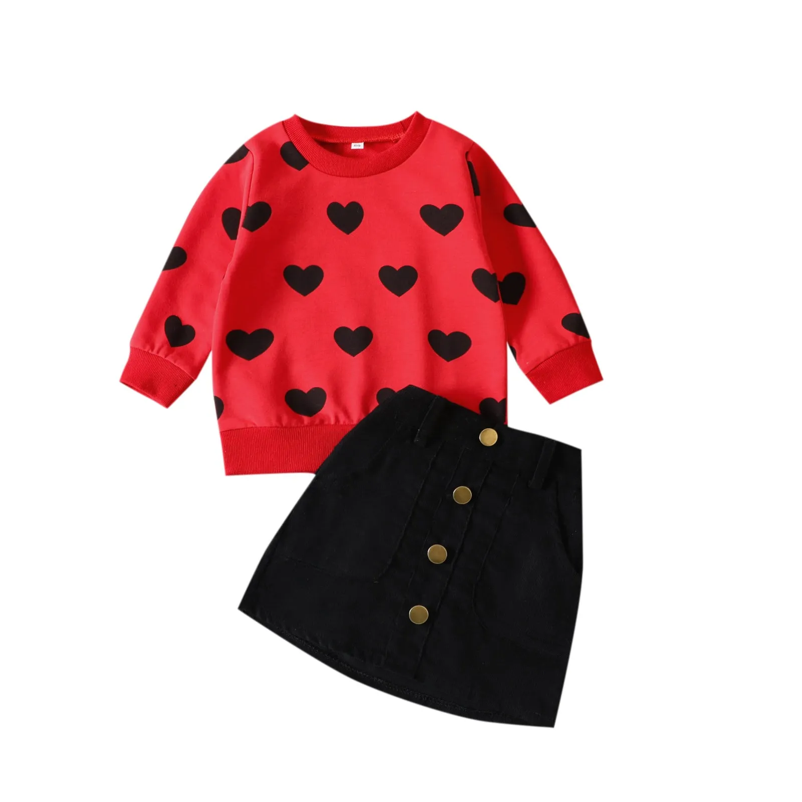 Valentine's Day 2023 Girls' Set Love Sweater Half Skirt Two Piece Set