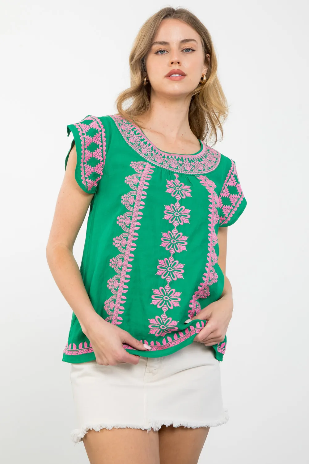 Yvonee Short Sleeve Embroidered THML Top