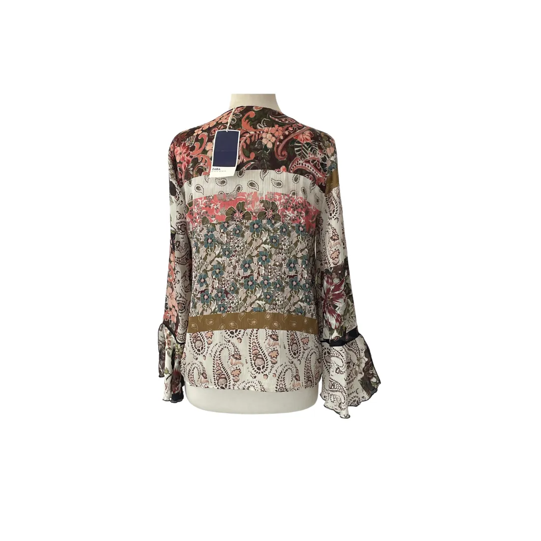 ZARA Multi-coloured Floral Bell-sleeves Top | Brand New |